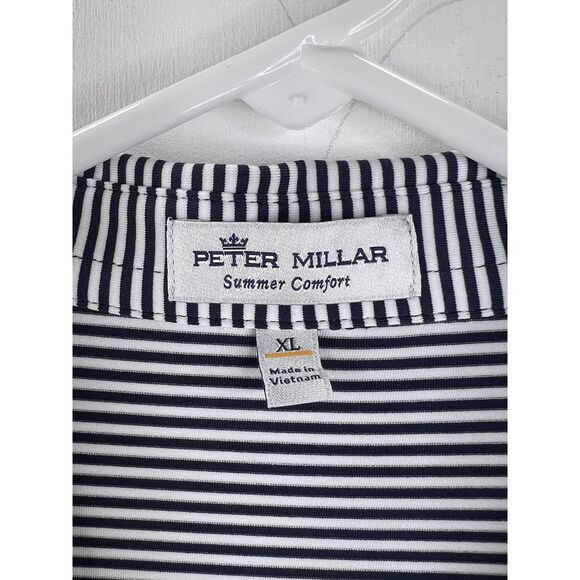 Peter Millar Summer Comfort Golf Polo Shirt Men XL Navy Blue Striped Embroidered - Picture 6 of 12